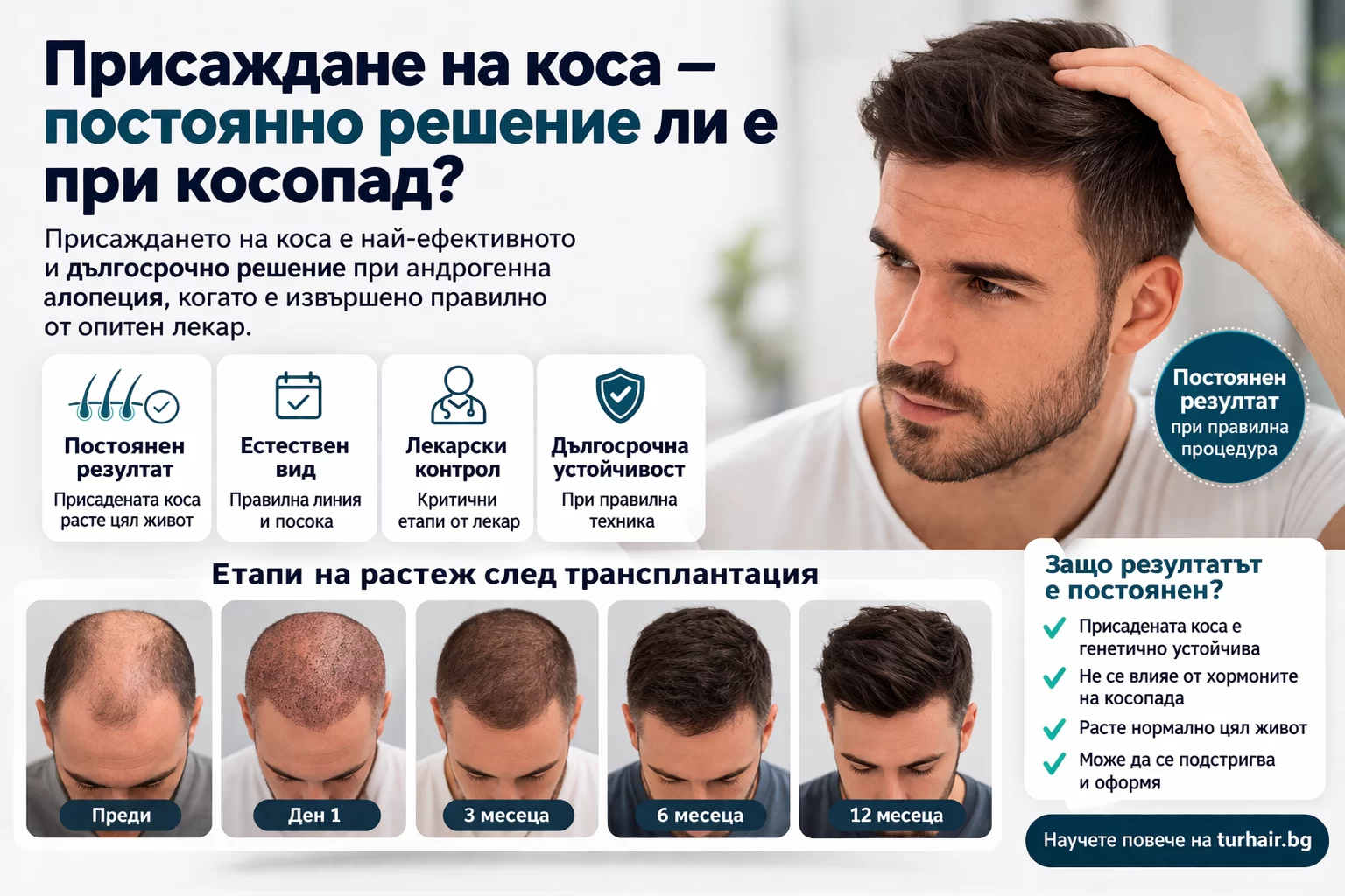 Присаждане на коса постоянно решение ли е при косопад резултати преди и след 12 месеца естествен растеж