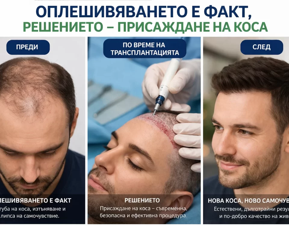 Оплешивяването е факт, решението е присаждане на коса – преди, по време и след резултат