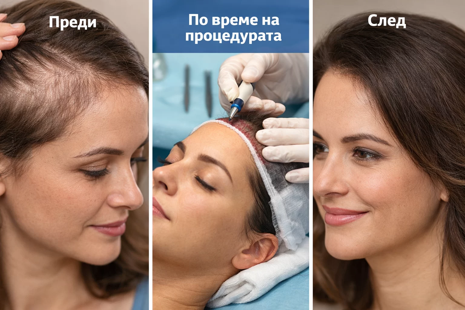 Присаждане на коса при жени – преди, по време на процедурата и след резултат