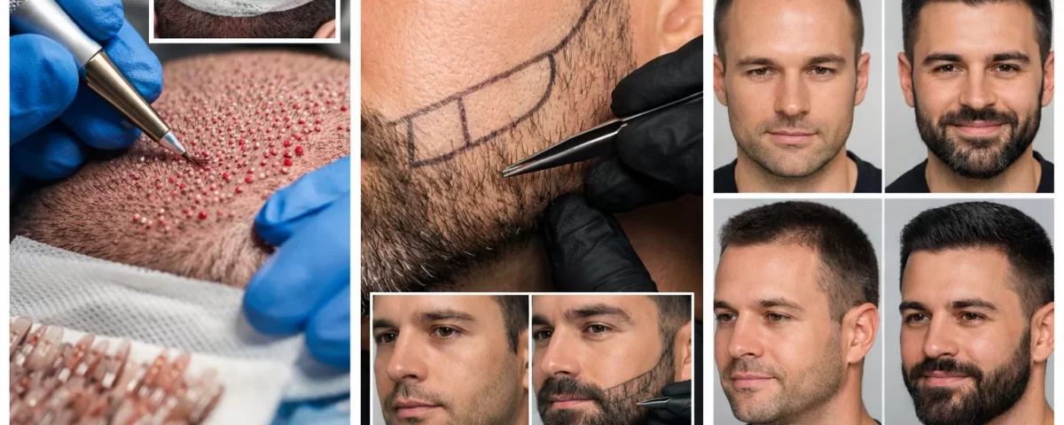 Присаждане на коса и брада – FUE процедура, дизайн на брада и естествени резултати преди и след