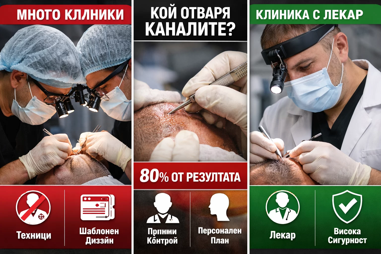 Присаждане на коса – разлика между клиники с лекар и клиники с техници, отваряне на канали и естествен резултат