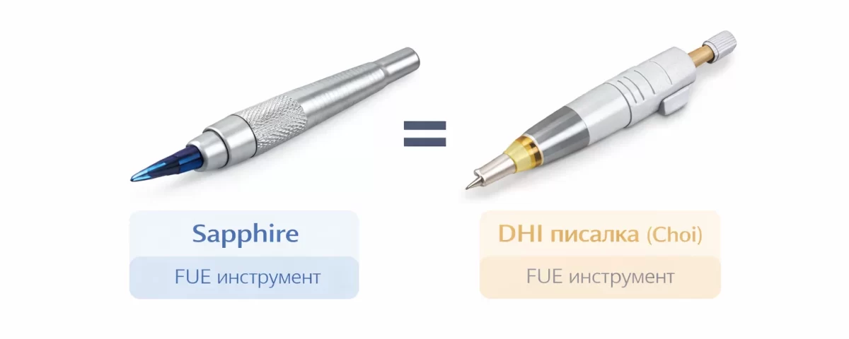 DHI и Sapphire при присаждане на коса – една и съща FUE техника разлика