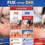 разлика между FUE и DHI метод при присаждане на коса – сравнение на техники