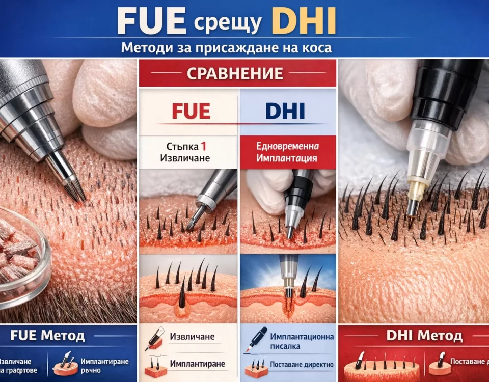 разлика между FUE и DHI метод при присаждане на коса – сравнение на техники
