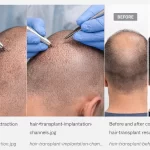 Извличане на графтове при присаждане на коса с метод FUE близък план