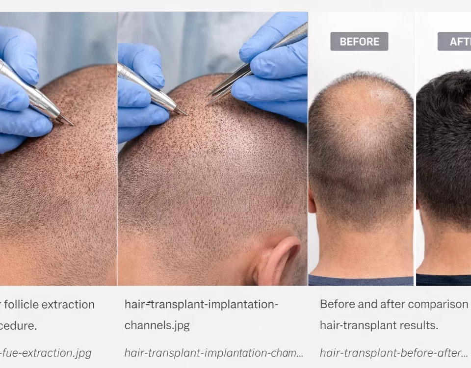 Извличане на графтове при присаждане на коса с метод FUE близък план