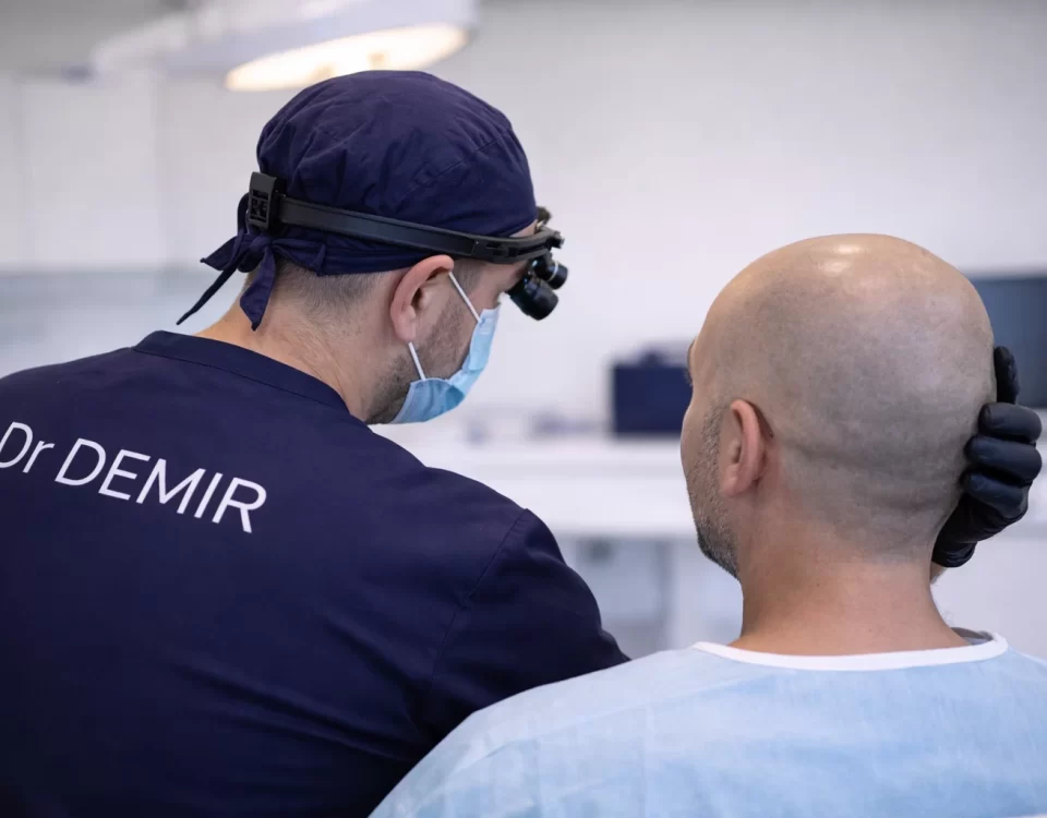 Най-добрият лекар за присаждане на коса д-р Демир с пациент след процедура