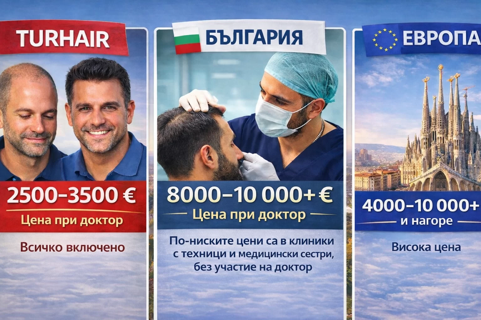 Сравнение на цени за присаждане на коса Турция срещу България – операция от доктор срещу техници