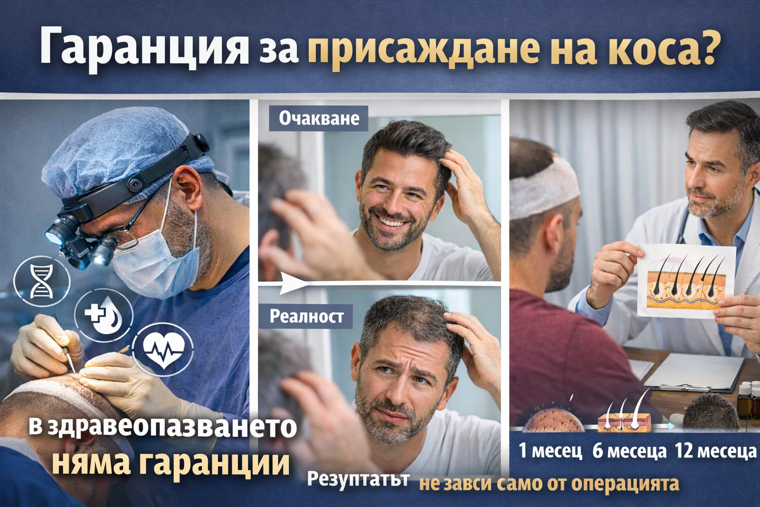 гаранция присаждане на коса няма гаранции в медицината резултат зависи от пациента и процеса