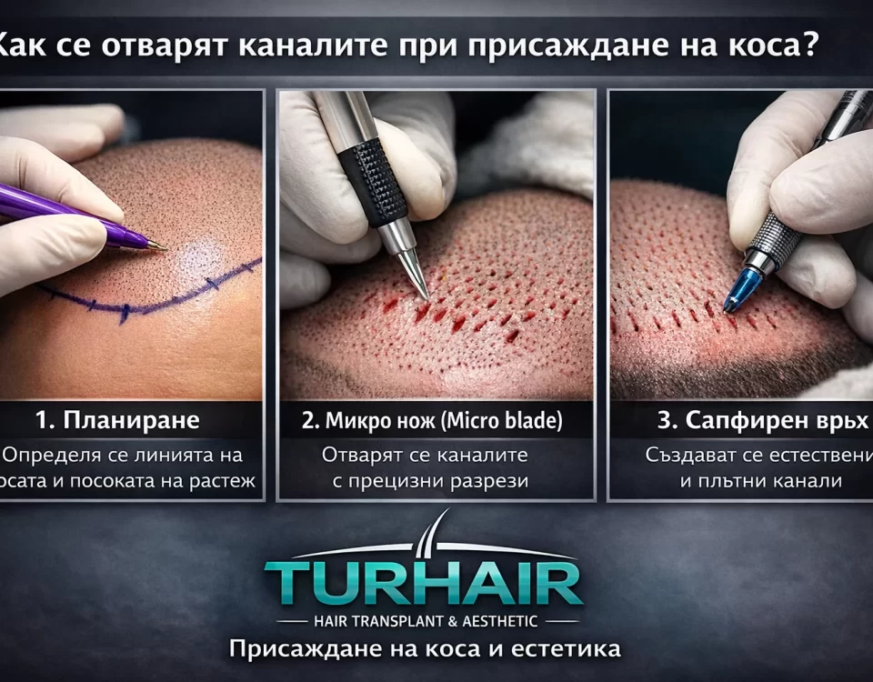 Как се отварят каналите при присаждане на коса – планиране, микро нож и сапфирен връх | Turhair