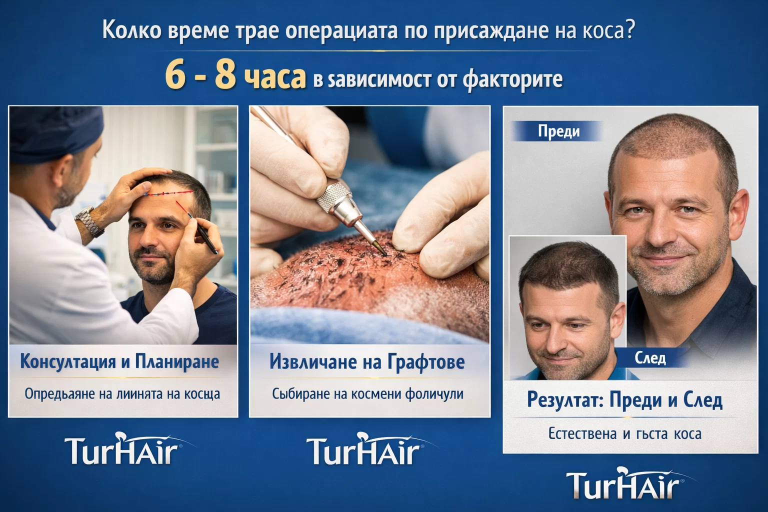 Колко време трае операцията по присаждане на коса – Turhair клиника с резултати преди и след