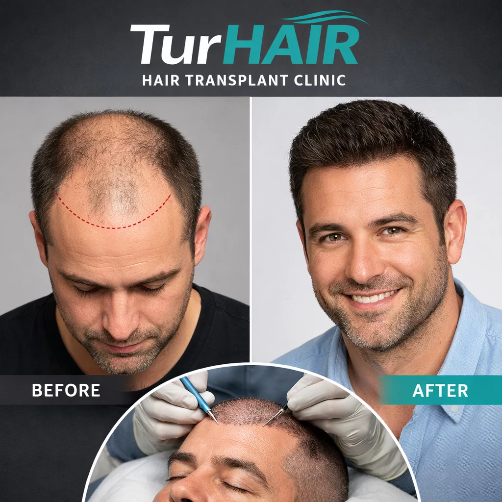 Резултат от присаждане на коса преди и след в Турция