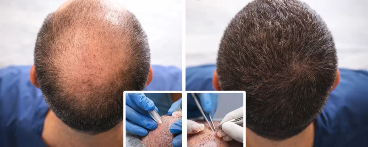 Присаждане на коса преди и след резултати с FUE метод в Турция естествен резултат