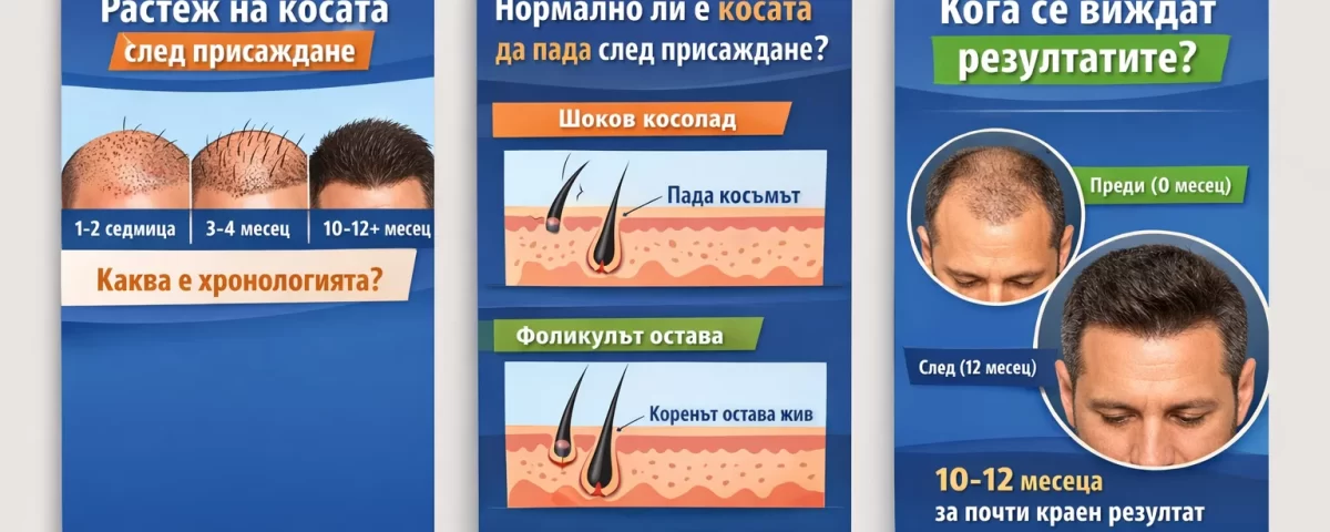 Растеж на косата след присаждане – етапи 1 до 12 месец, шоков косопад и крайни резултати