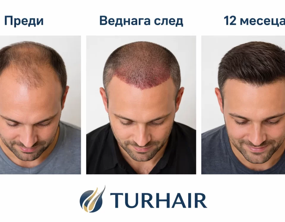 TURHAIR трансплантация на коса преди веднага след и 12 месеца по-късно