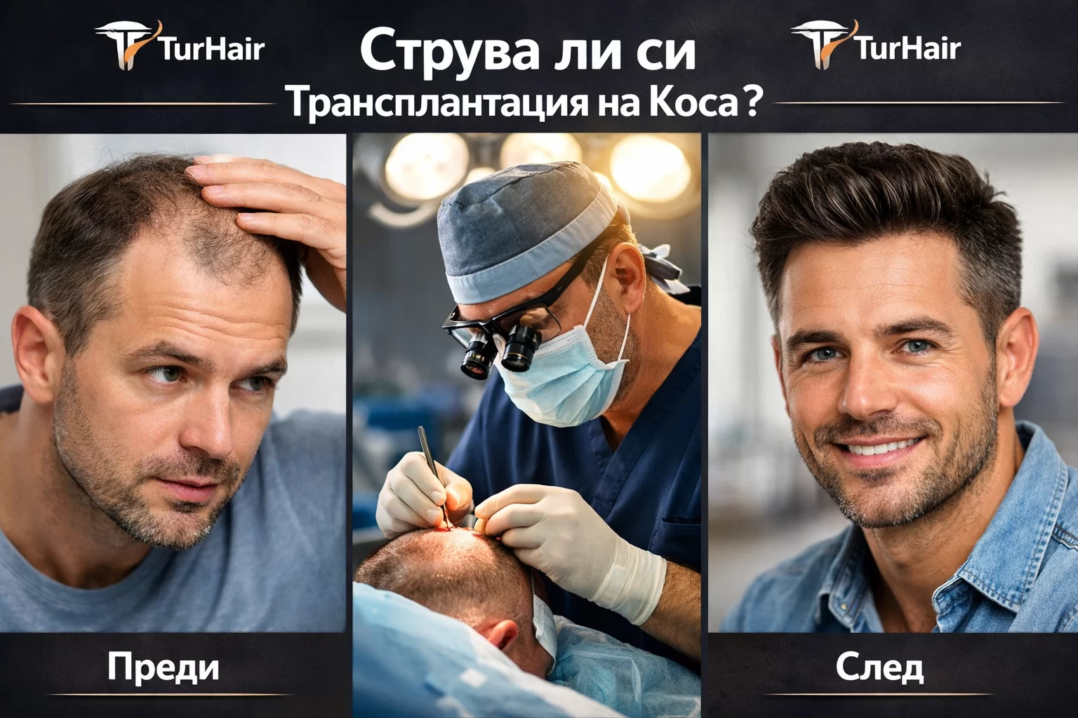 Струва ли си трансплантация на коса – преди и след резултати в Turhair клиника с участие на лекар