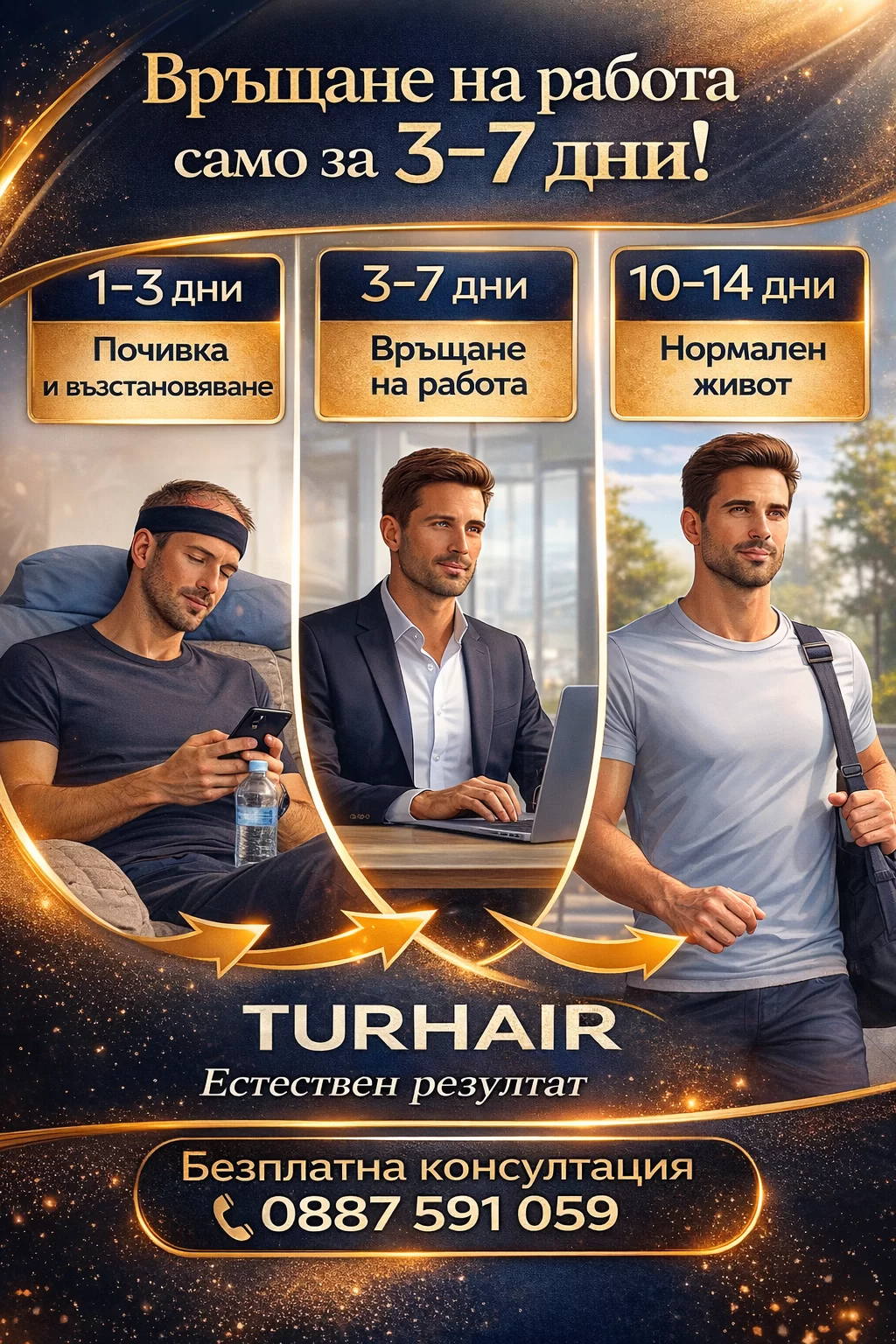 Връщане на работа след присаждане на коса – 3-7 дни възстановяване