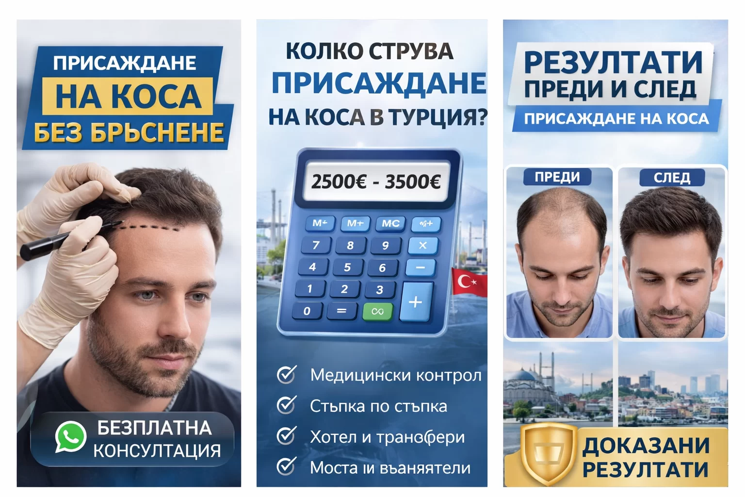 Цена на присаждане на коса в Турция 2500€ – 3500€ с медицински контрол и пакетни услуги