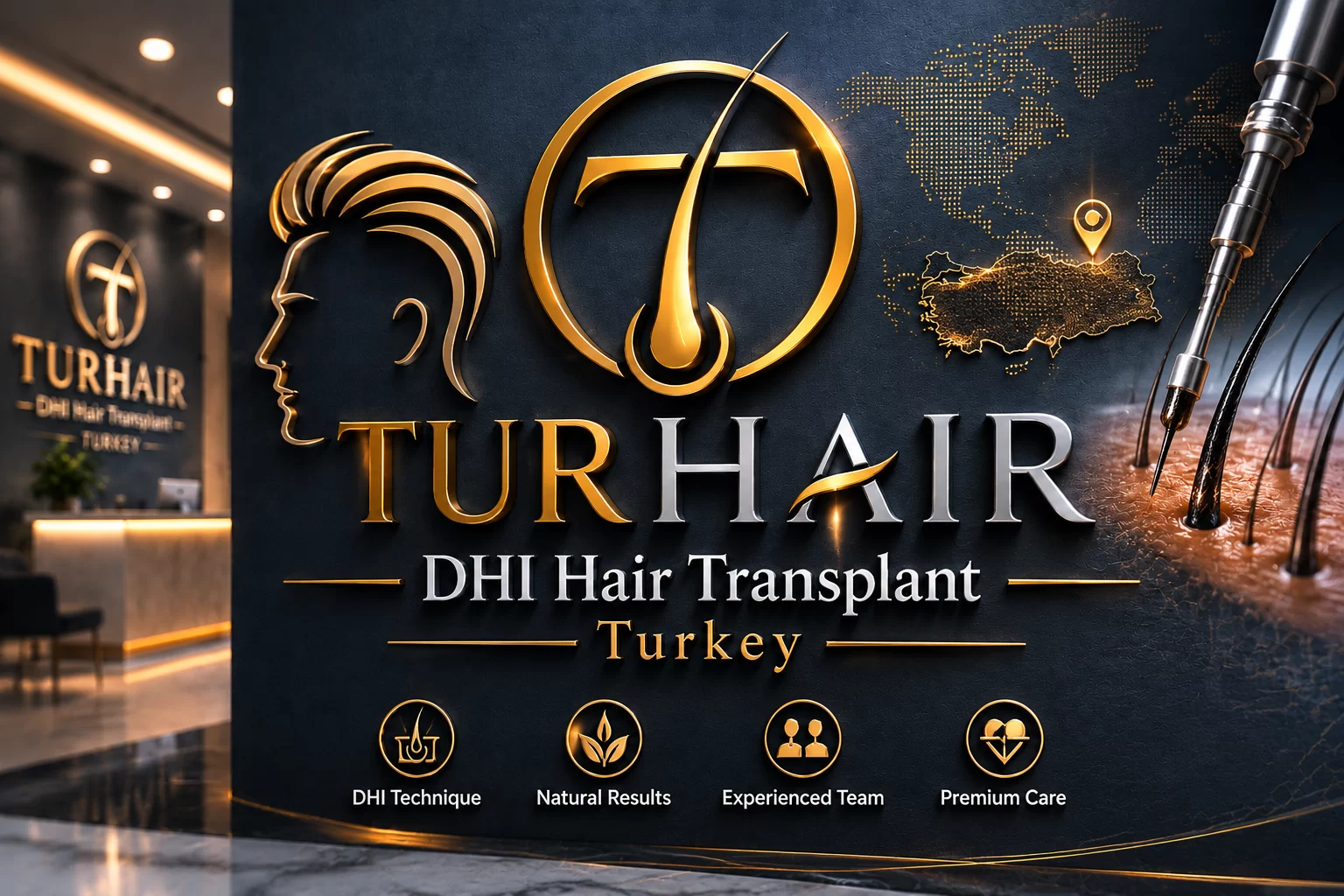 DHI трансплантация на коса в Турция от Turhair с премиум медицински услуги, естествен дизайн на линията на косата, модерна DHI технология и дълготрайни резултати.