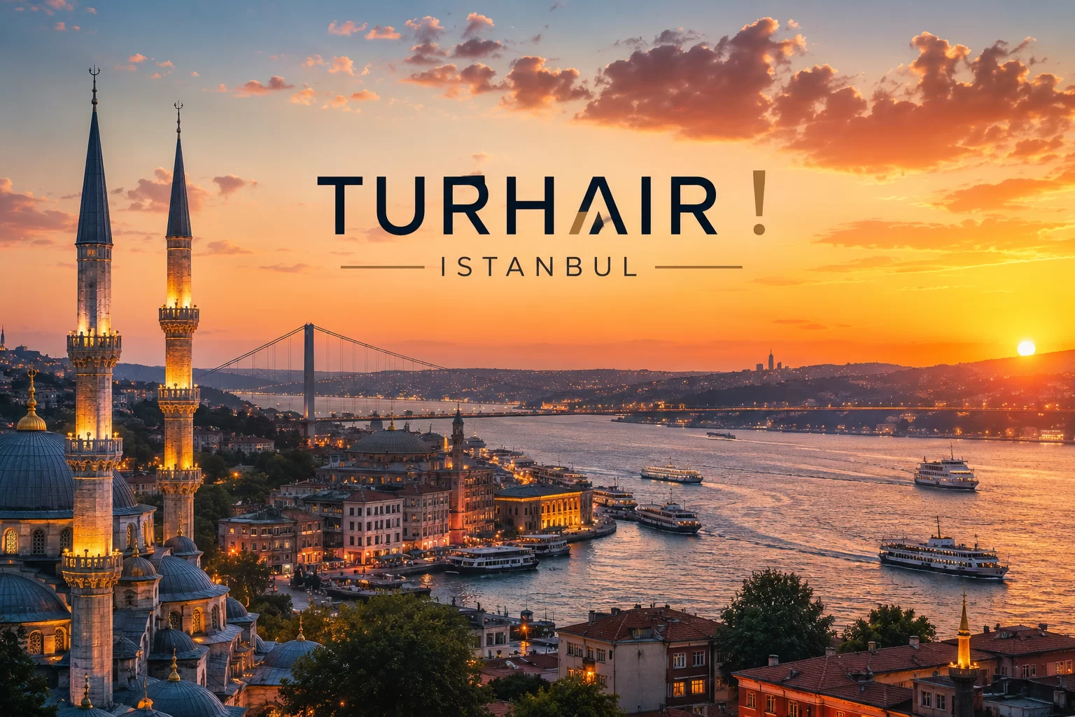 TURHAIR Истанбул – една от водещите клиники за присаждане на коса през 2026 г. с панорамна гледка към Босфора и Истанбул.