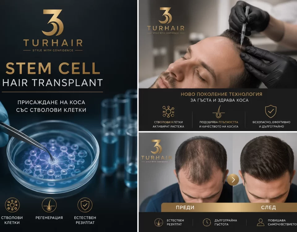 Присаждане на коса със стволови клетки в Турция от TurHair – модерна технология за стимулиране на растежа и по-гъста коса.