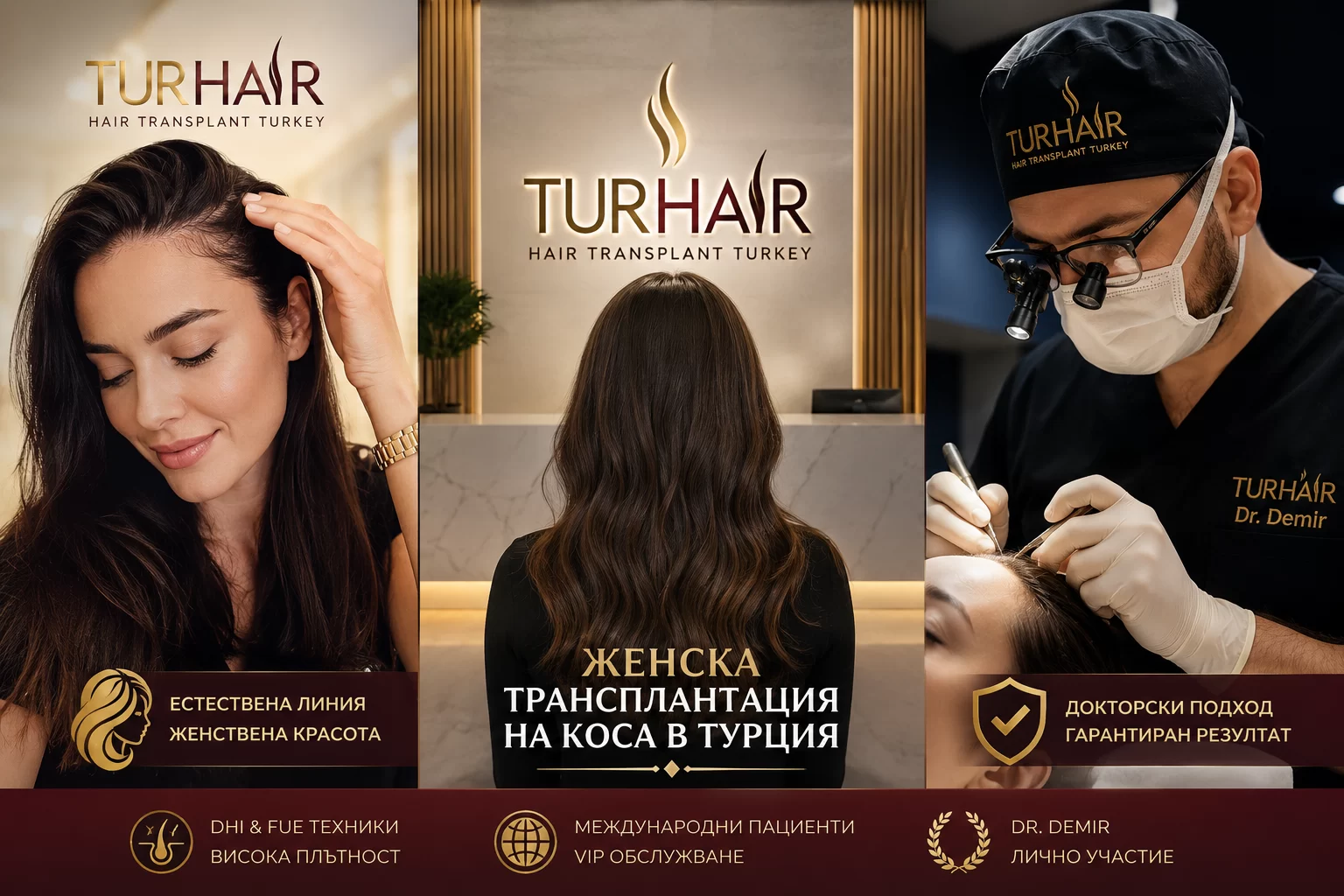 Женска трансплантация на коса в Турция в TurHair с Dr. Demir за естествена плътност и женствена линия на косата